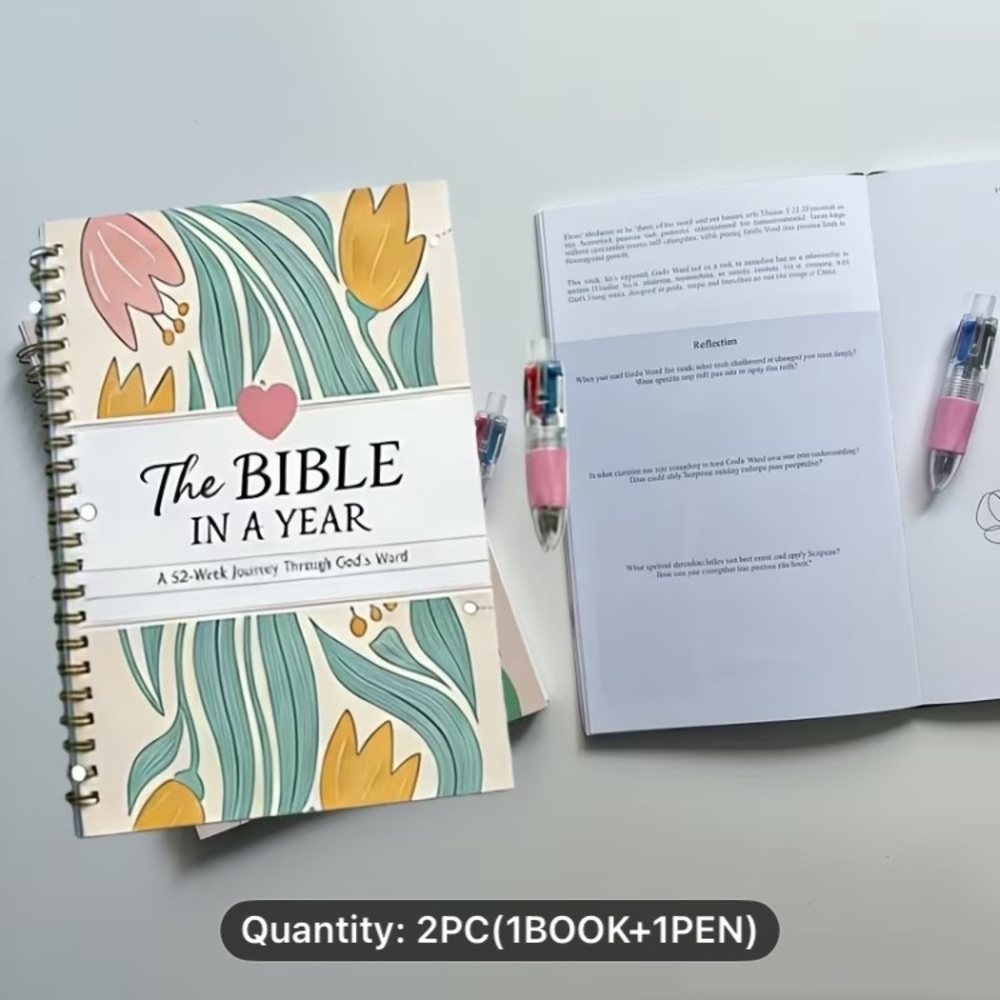 Bible Journal - The Bible in a Year Spiral Journal - Floral Cover